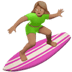 🏄🏽‍♀️ woman surfing: medium skin tone display on Apple